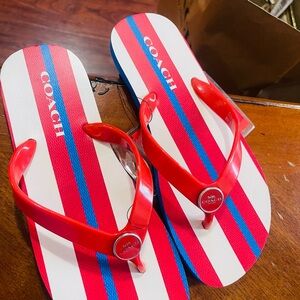 Coach Kids Striped Red and Blue Flip Flops